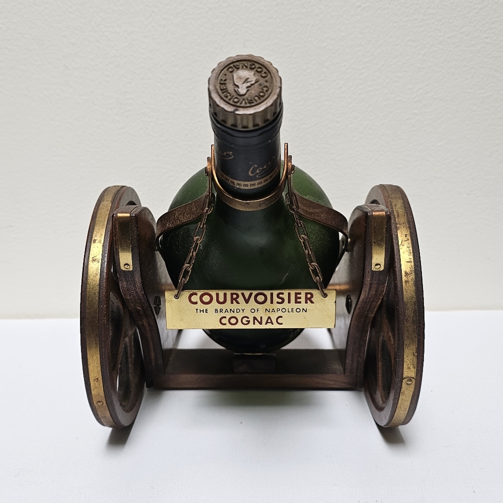 Courvoisier Cognac Bottle (Empty) In A Decorative Cannon Display